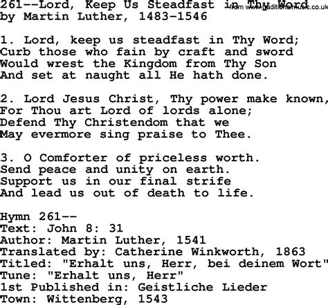 Lutheran Hymns Song261 Lord Keep Us Steadfast In Thy Word Lyrics