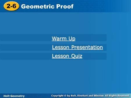 Nagwa is a registered trademark of nagwa limited. 2-6 Geometric Proof Warm Up Lesson Presentation Lesson ...