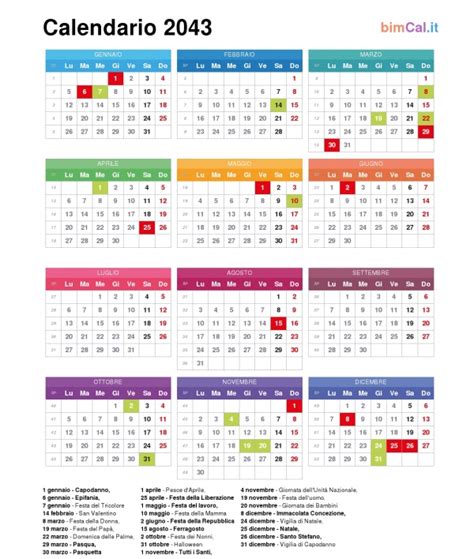 Calendario 2043 Italia Bimcalit