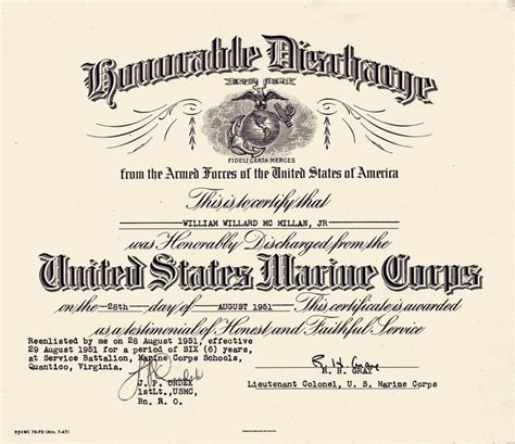 Military Honorable Discharge Certificate