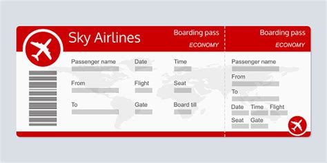 Plane Ticket Template Airplane Flight Ticket Realistic Blank Boarding