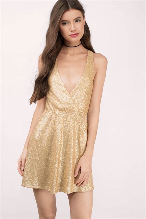 Cute Gold Skater Dress Gold Dress Sequin Dress Skater Dress 17 Tobi Us