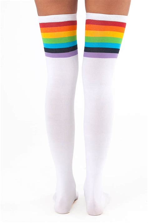 Over The Rainbow Thigh High Socks In White Tobi US