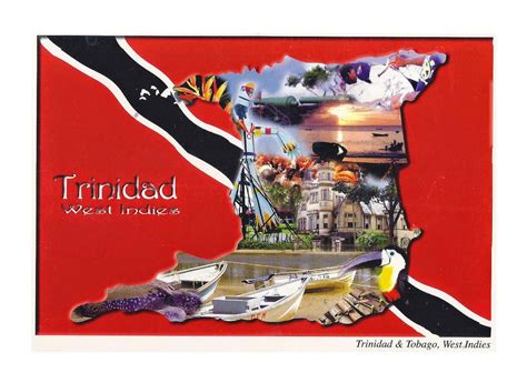 Большая карта открытка Тринидад с контурной картой Тринидад и Тобаго