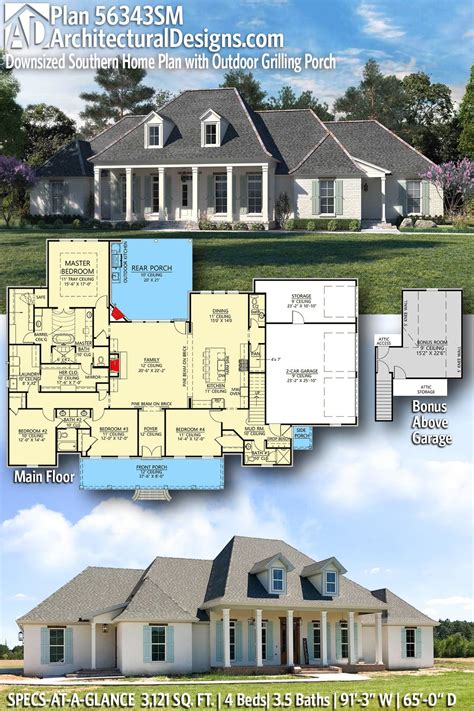 Plan 56434sm Downsized Southern Home Plan With Outdoor Grilling Porch