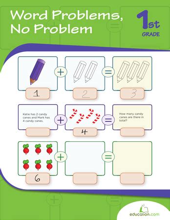 First grade common core math word problems operations and algebraic thinking 1.oa represent and solve problems involving addition and subtraction. Word Problems, No Problem | Workbook | Education.com