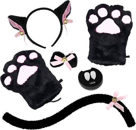 Abida Cat Cosplay Costume 5 Pcs Set Cat Ear And Tail With Collar Paws