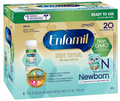 Enfamil Newborn Non Gmo Baby Formula Nursette Bottles 2 Oz 6 Count