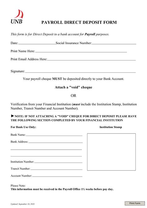 Payroll Direct Deposit Form Templates At