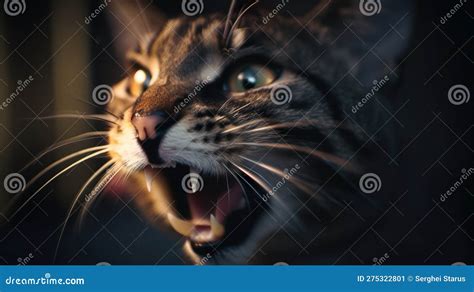 A Close Up Of A Cat With Its Mouth Open Ai Generative Image Stock