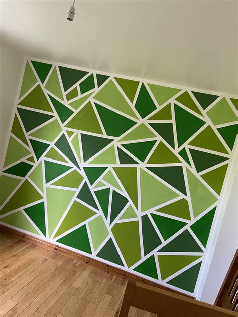 Green Triangle Wall Geometric Wall Paint Bedroom Wall Paint Wall