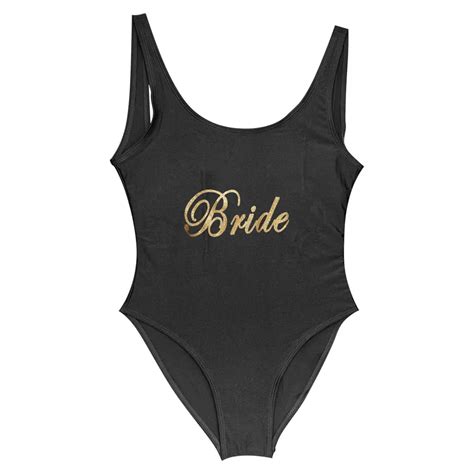 Bride Gold Bling Print Swimwear One Piece Swimsuit Swimming Bodysuit