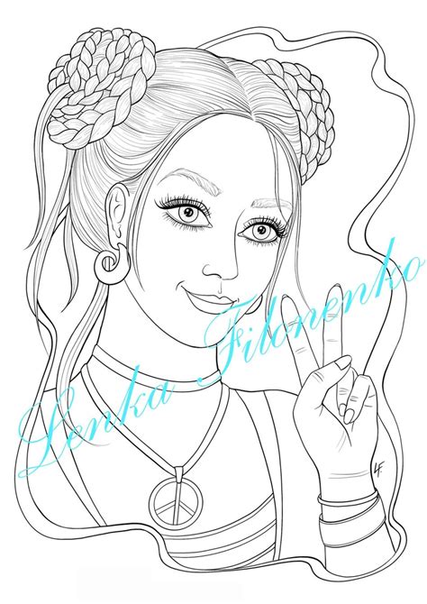 Coloring Page For Adults Young Girl Peace Sign Pdf