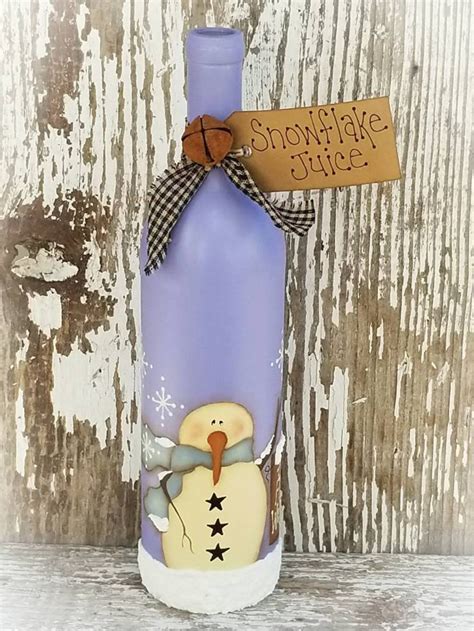 Primitive Snowman Wine Bottle Snowman Decor Christmas Etsy
