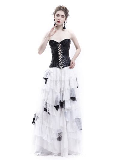 White And Black Romantic Gothic Punk Long Prom Party Dress Devilnight