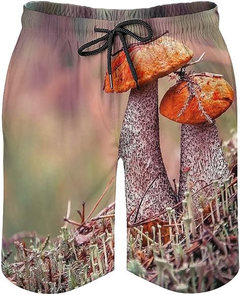 Woalbitan Autumn Mushrooms Beach Board Shorts Quick Dry Bathing Swim Trunks For Mens Mesh Lining