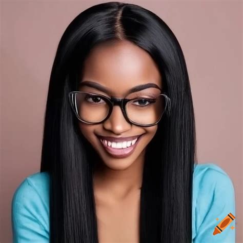 Portrait Of A Beautiful Black Woman With Glasses And Long Hair