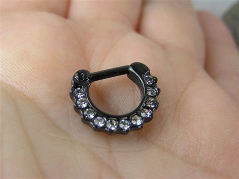 Black Septum Clicker Nose Ring Daith Body Piercing Jewelry 14g Etsy