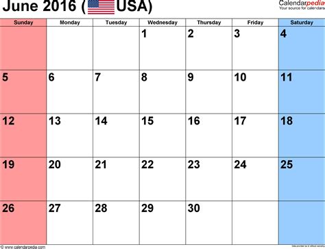 June 2016 Calendar Templates For Word Excel And Pdf