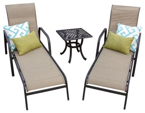 Madison Bay 2 Person Sling Patio Chaise Lounge Set With Cast Aluminum
