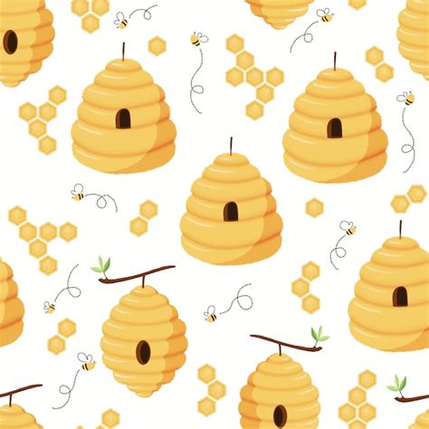 Premium Vector Seamless Pattern Cute Bees And Honey Jar For Wallpaper