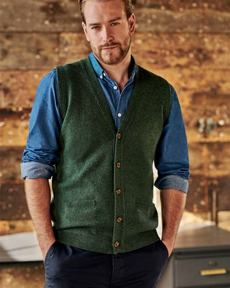 Tweed Green Mens Lambswool Knitted Vest Woolovers Us