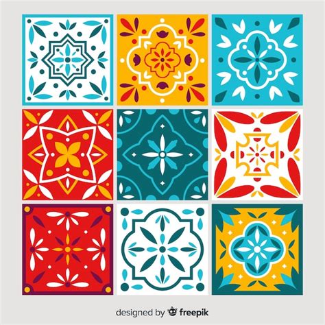 Colorful Tile Collection With Flat Design Free Vector