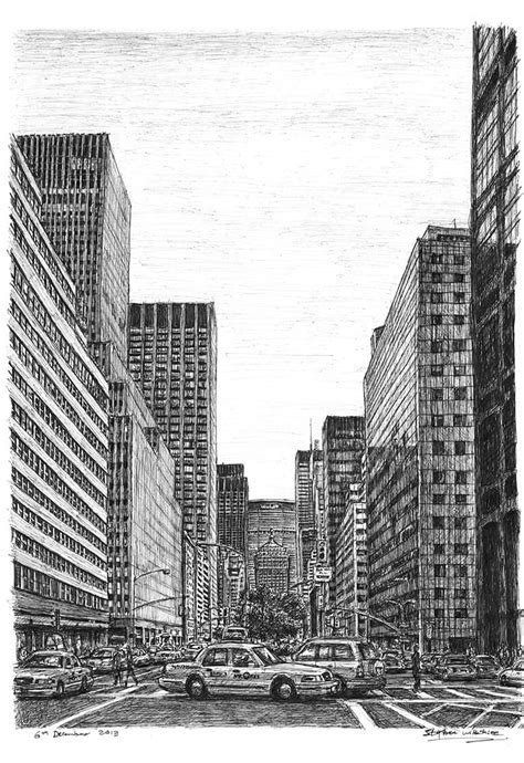New York Street Scene On Park Avenue Original Drawings Prints And Limited Editions By Stephen