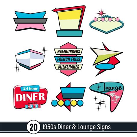 1950s Diner Motel And Lounge Signs Svg Bundle 20 Fully Etsy In 2023 Retro Sign 1950s Diner