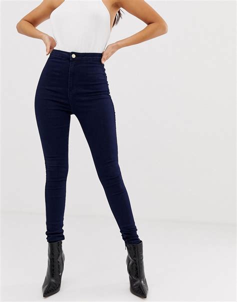 Missguided Denim Vice High Waisted Super Stretch Skinny Jean In Navy Blue Lyst