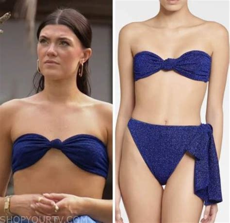 The Bachelor Season 27 Episode 11 Gabi Elnicki S Blue Metallic Strapless Bikini Top Shop Your Tv