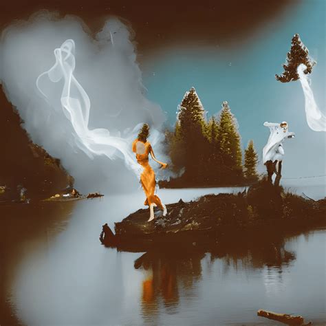 Blue Lake With Ghostly White Figures Creative Fabrica
