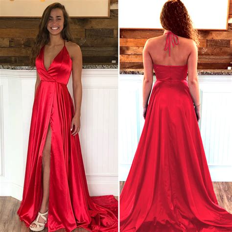 2019 Simple V Neck Evening Dress For Senior Prom Red Formal Gown Side