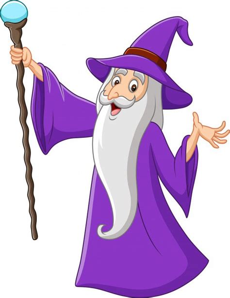 Premium Vector Cartoon Old Wizard Holding Magic Stick Happy