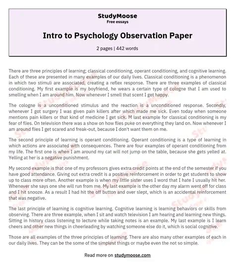 Intro To Psychology Observation Paper Free Essay Example