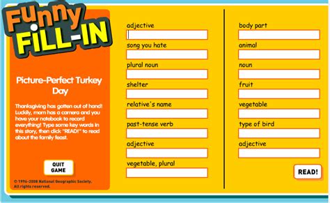 English Is All Around Funny Fill In Picture Perfect Turkey Day