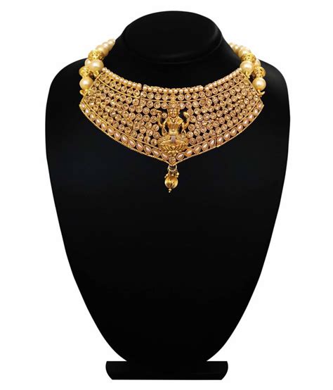 Caj Brass Golden Collar Traditional 12kt Gold Plated Necklaces Set Buy Caj Brass Golden Collar