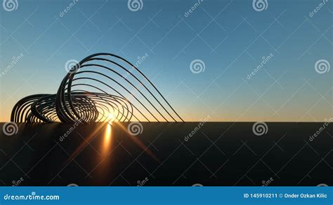 Curved Modern Bridge At Sunset 3 Dimensional Realistic Curving Modern