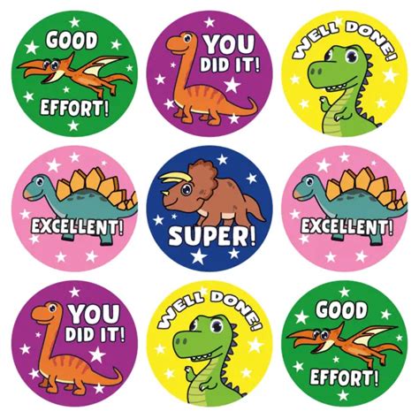 144 Cute Dinosaur Well Done Reward Stickers For School Teachers