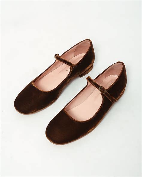 Brown Velvet Mary Jane Low Heels Flats Ballet Flats Shoes Etsy