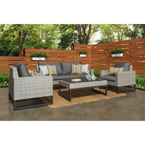 Rst Brands Milo 4 Piece Wicker Patio Conversation Set With Gray