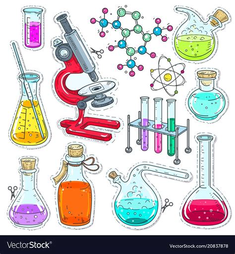 Set Colorful Of Chemical Laboratory Equipment Vector Image 文字 デザイン