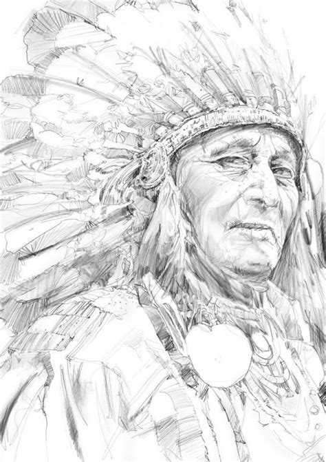 Native American Indian Chief Print Of Sketch 8 X 10 Square Western Fine Art Etsy