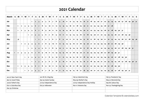 2021 Calendar Template Year At A Glance Free Printable Templates