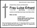 Traueranzeigen von Luise Erhard | trauer.nn.de