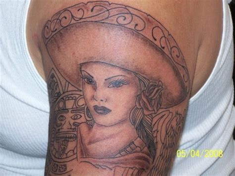 beautiful mexican girl charra tattoo on shoulder
