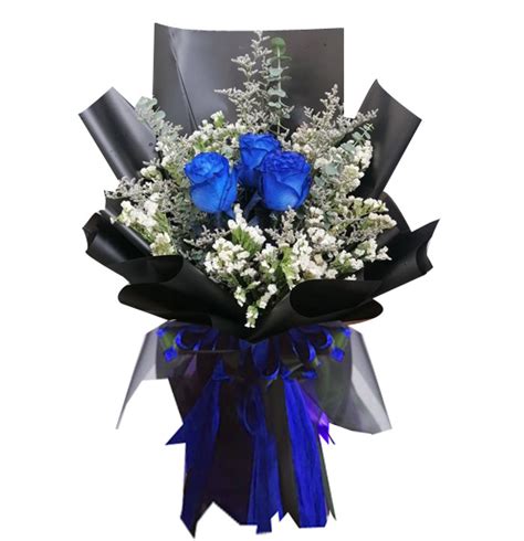3 Pcs Blue Roses In Bouquet To Philippines Delivery 12 Pcs Of Blue