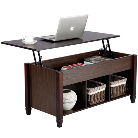 The rectangular table is made from solid mango wood and is supported by four hairpin legs with a gold finish for some retro vibes. Yaheetech Modern Lift-Top Coffee Table w/Hidden Compartment & Storage Living room - Walmart.com