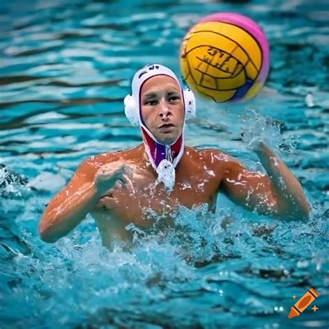Professional Photo Of A Water Polo Player Throwing The Ball Towards The