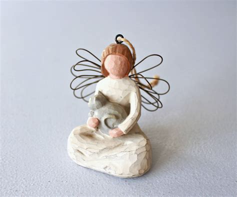 angel of kindness willow tree figurine vintage angel with cat resin angel handmade home
